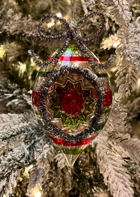 MERCURY STRIPED REFLECTOR TEARDROP GLASS ORNAMENT 4520909
