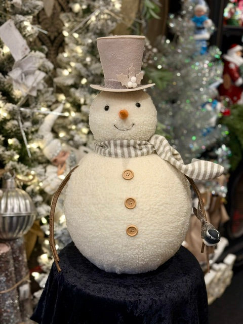 PLUSH NATURAL SNOWMAN ARMS DOWN WITH BIRD 4416288