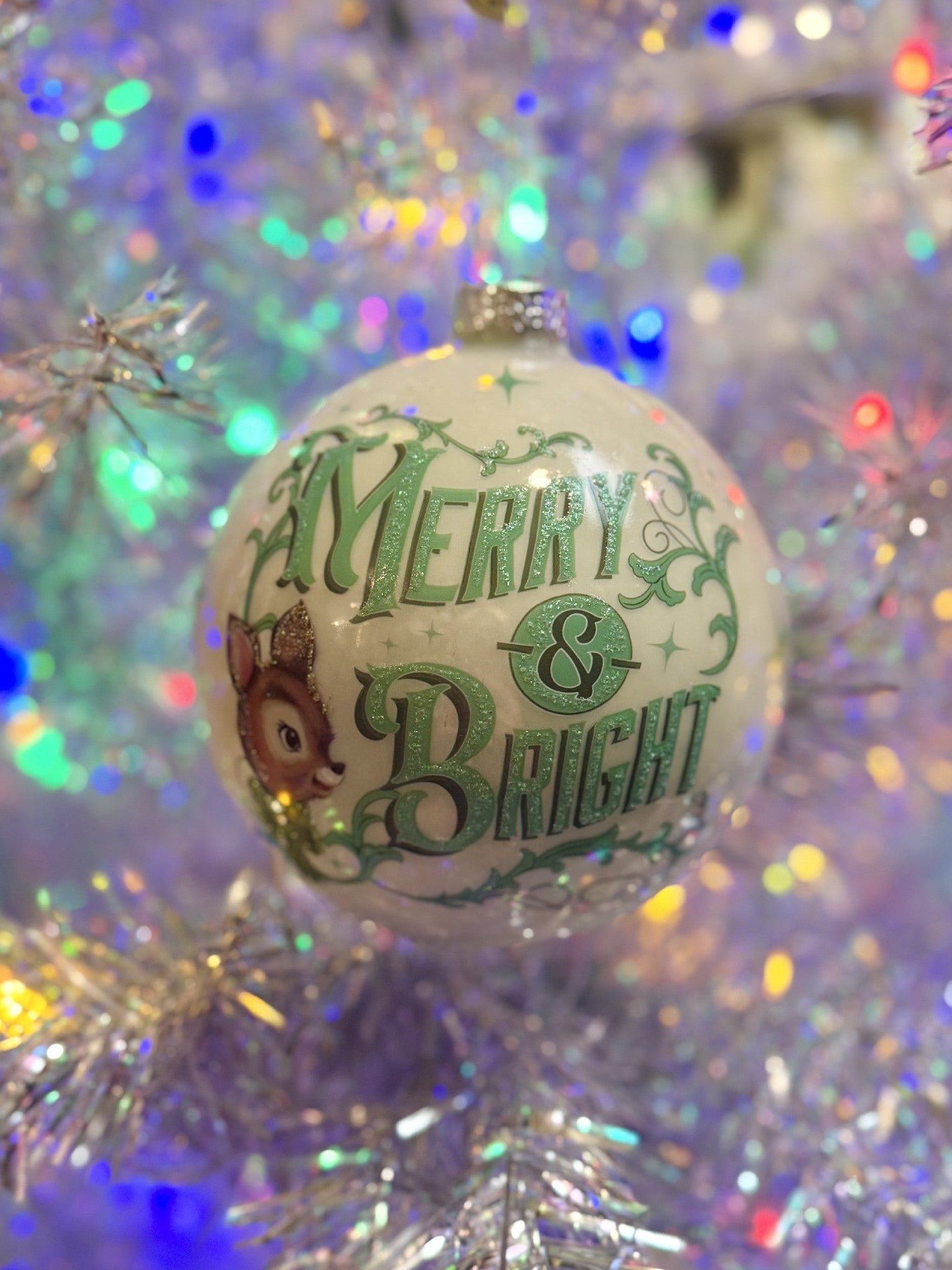 HOLIDAY SPARKLE MERRY & BRIGHT MINT ROUND GLASS ORNAMENT 4524617
