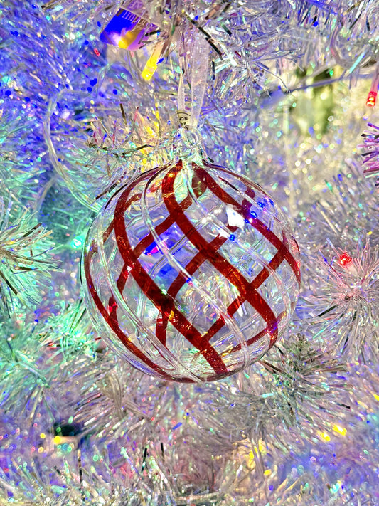 RED SWIRL CLEAR ROUND ORNAMENT 4524558