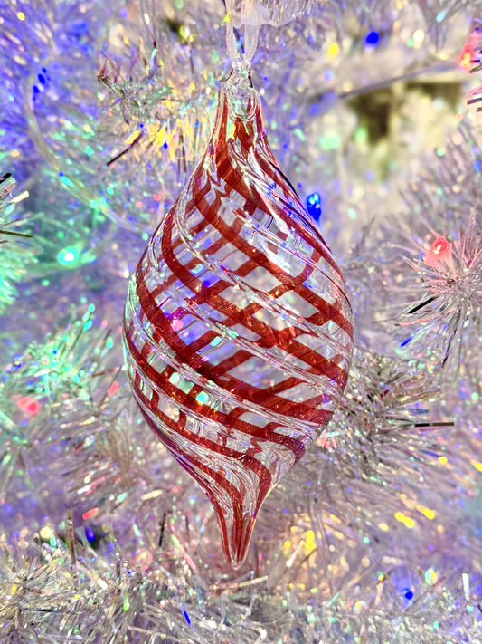 RED SWIRL CLEAR TEARDROP ORNAMENT 4524558