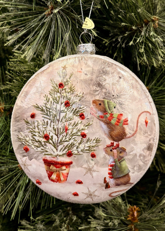 MICE DECORATING TREE GLASS DISC HANGING ORNAMENT 4522500