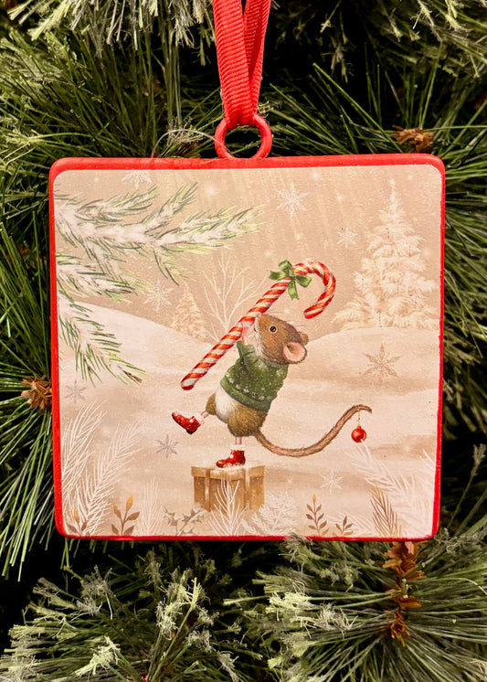 MOUSE WITH CANDY CANE METAL DISC ORNAMENT 4536605