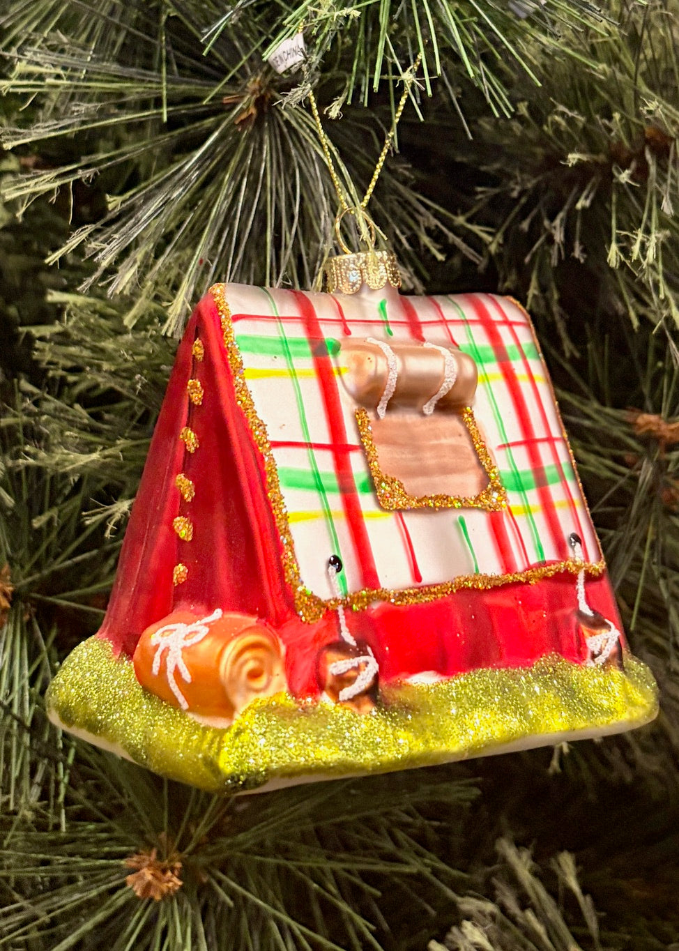 PLAID ROOF TENT GLASS HANGING ORNAMENT 4552896