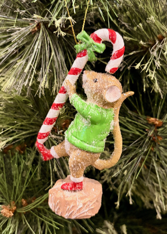 MOUSE WITH CANDY CANE HANGING ORNAMENT 4507018