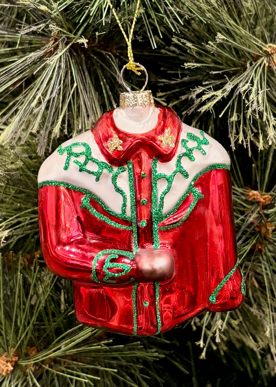 RED WESTERN SHIRT GLASS HANGING ORNAMENT 4524863