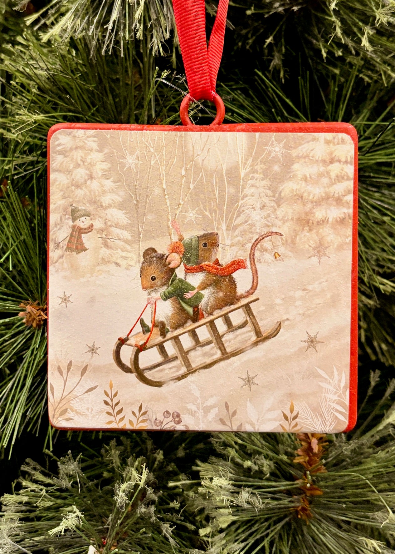 MICE SLEDDING METAL DISC ORNAMENT 4536605