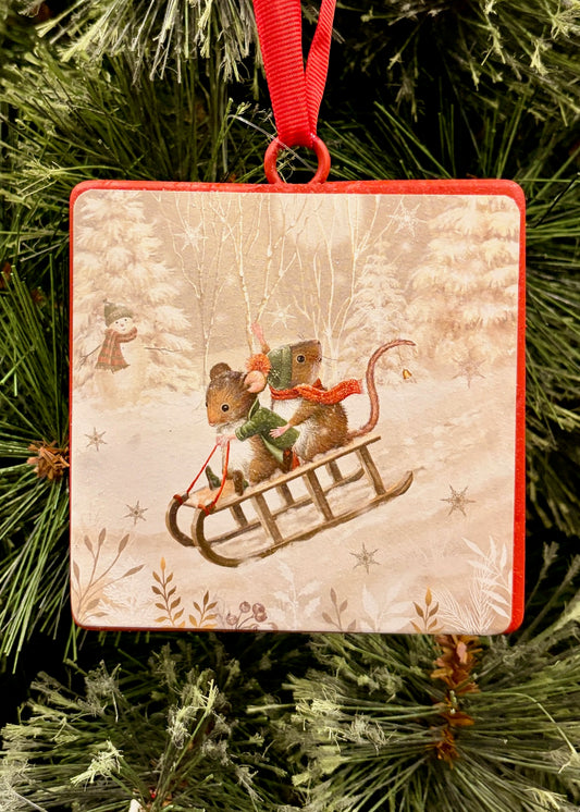 MICE SLEDDING METAL DISC ORNAMENT 4536605