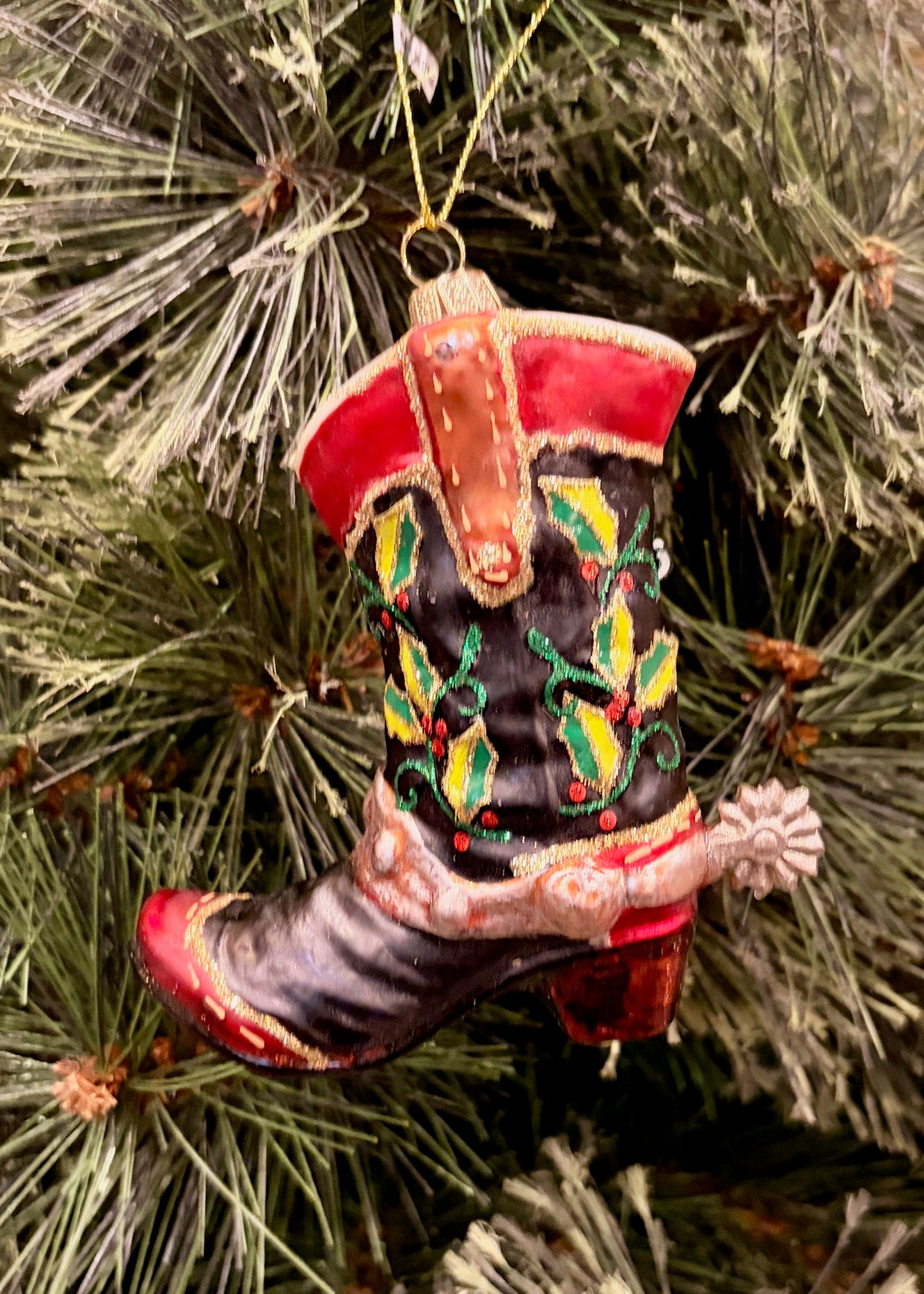 BLACK WESTERN BOOT GLASS ORNAMENT 4552907