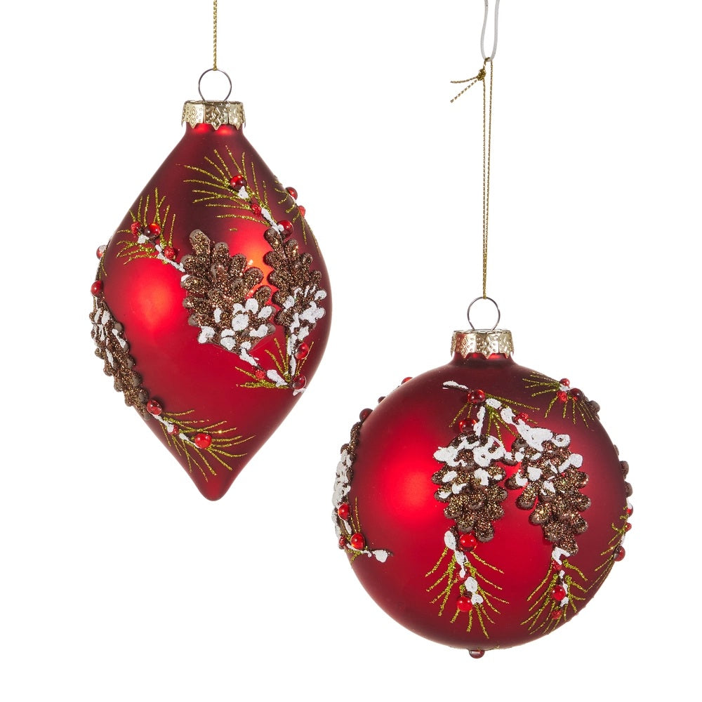 RED TEARDROP WITH PINECONE EMBELISHMENT HANGING ORNAMENT 4254975