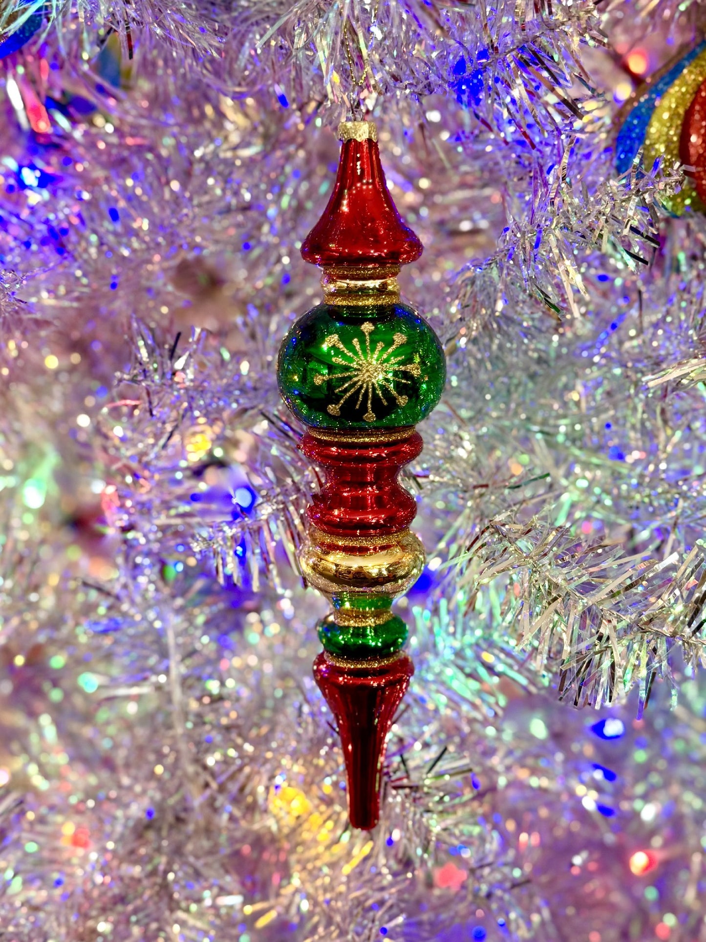 RED GREEN GOLD RETRO 8.5" FINIAL GLASS ORNAMENT 4524850