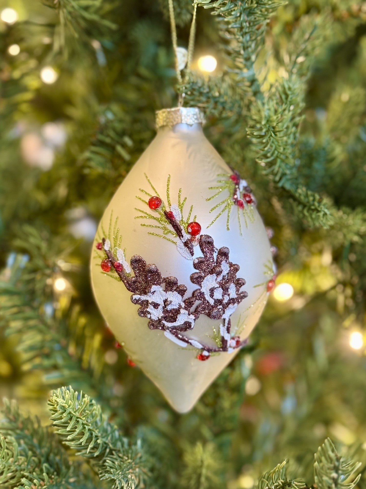Champagne Pinecone Embellished Drop Ornament 4525038