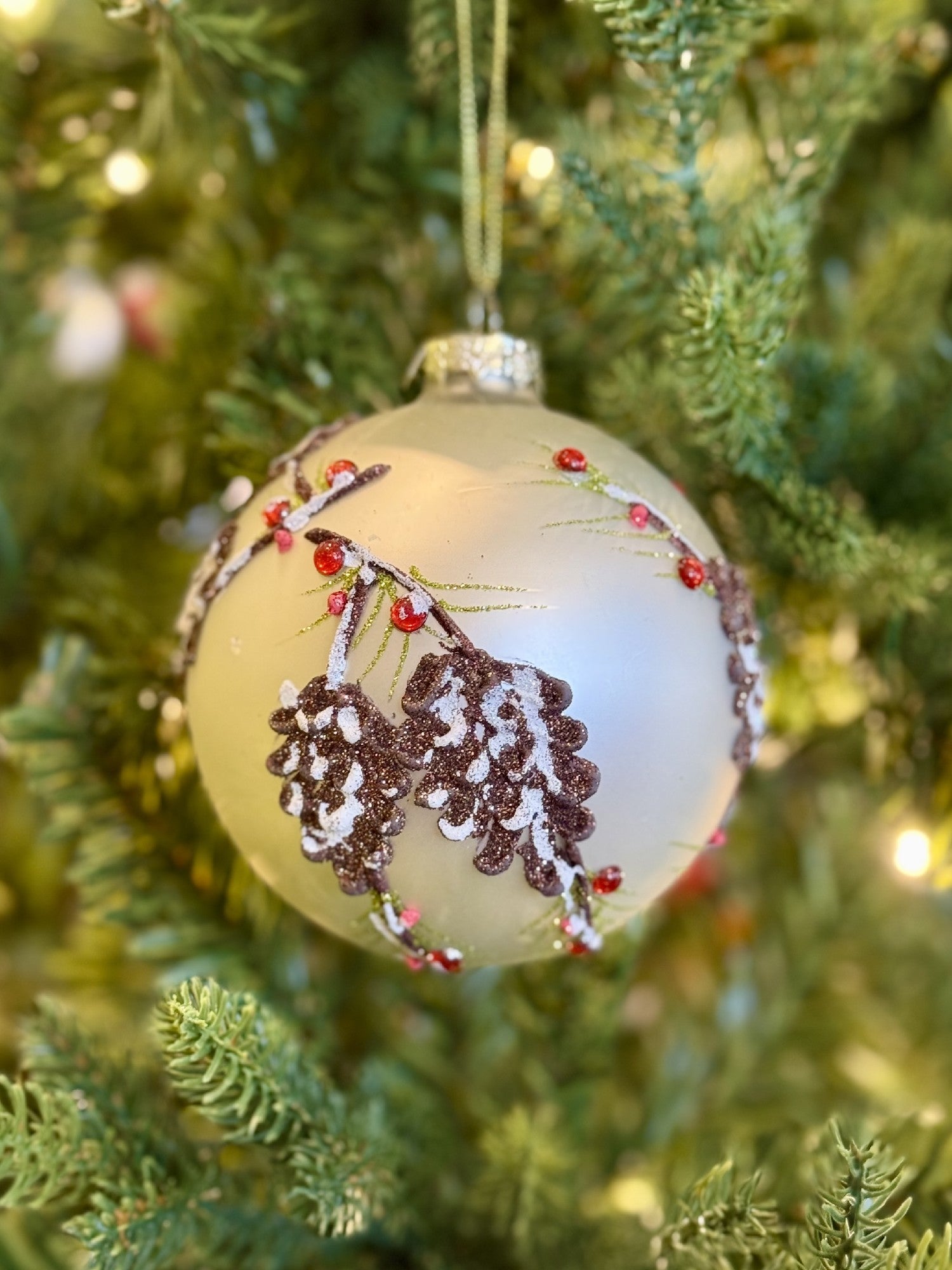 Champagne Pinecone Embellished Round Ornament 4525038