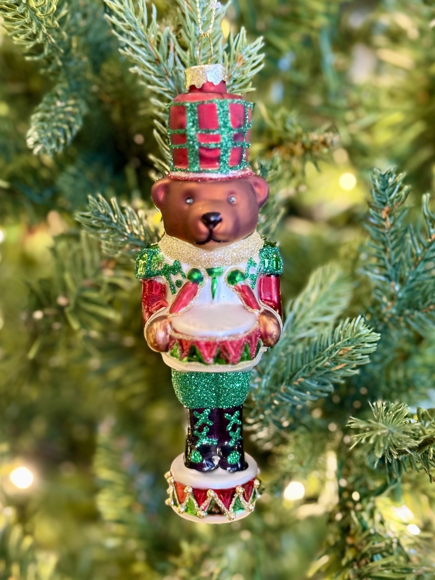 Green Teddy Nutcracker Glass Hanging Ornament 4522927