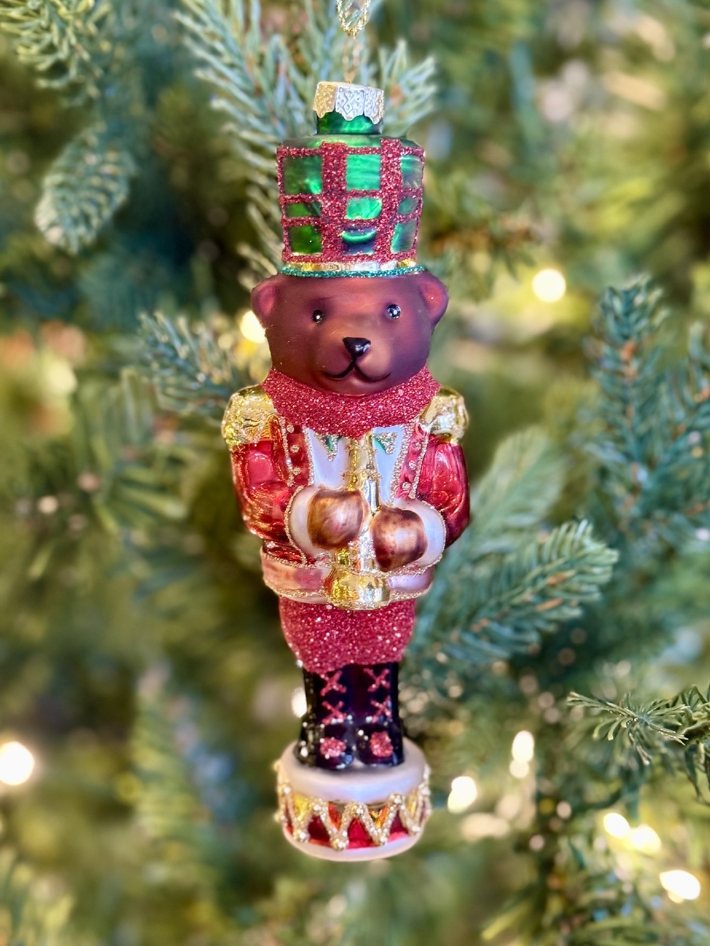 Red Teddy Nutcracker Glass Hanging Ornament 4522927