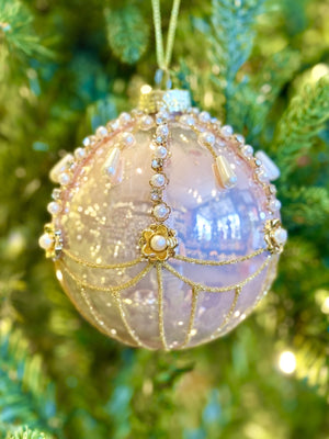 Pink Pearl Adorned Round Glass Hanging Ornament 4524985