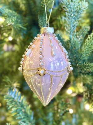 Pink Pearl Adorned Drop Glass Hanging Ornament 4524985