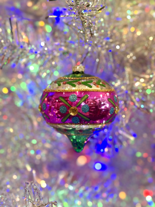 Vintage Pink + Green Onion Reflector Ornament 4525046