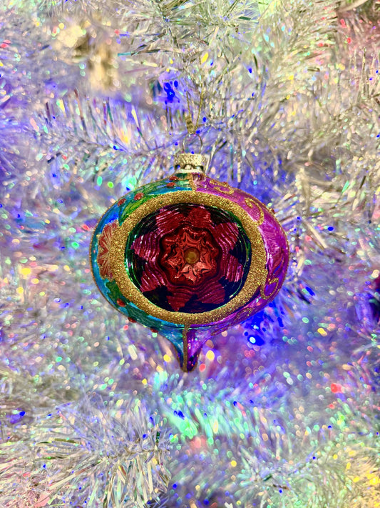 Vintage Pink + Blue Holly Onion Reflector Ornament 4524893