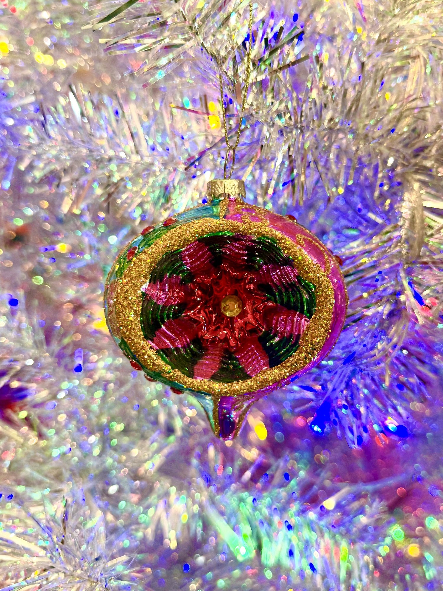 Vintage Blue + Purple Holly Onion Small Reflector Ornament 4525045