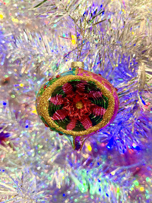 Vintage Blue + Purple Holly Onion Small Reflector Ornament 4525045