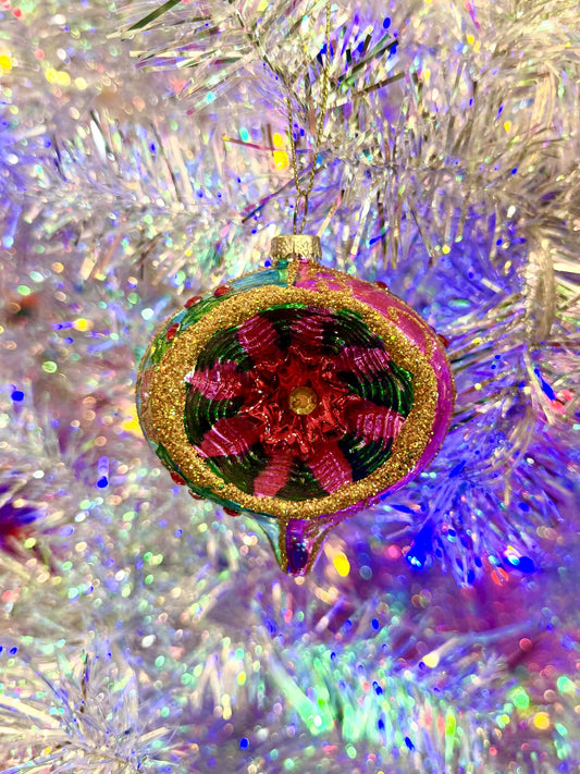 Vintage Blue + Purple Holly Onion Small Reflector Ornament 4525045