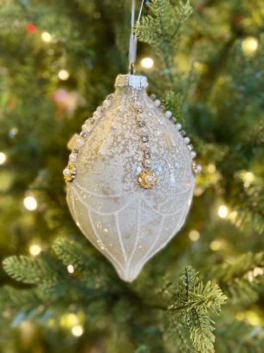 White Mercury with Pearl Drop Glass Ornament 4524992