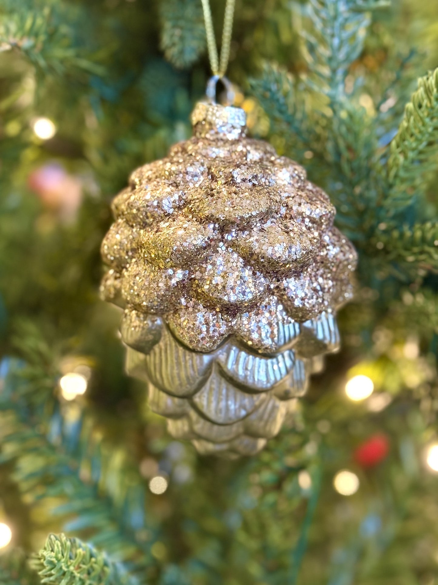 Sage Gold Glitter Pinecone Ornament 4524974