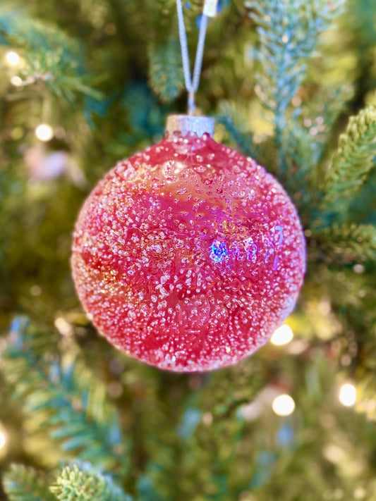Hot Pink Glass Glitter Round Ornament 4422983