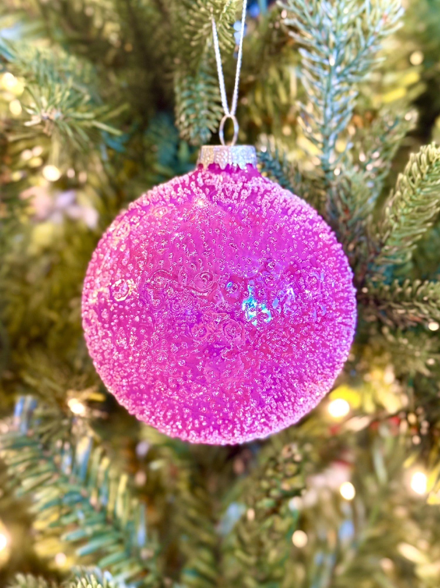 Magenta Glass Glitter Round Ornament 4422983