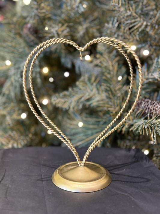 Double Wire Heart Gold Metal Ornament Stand