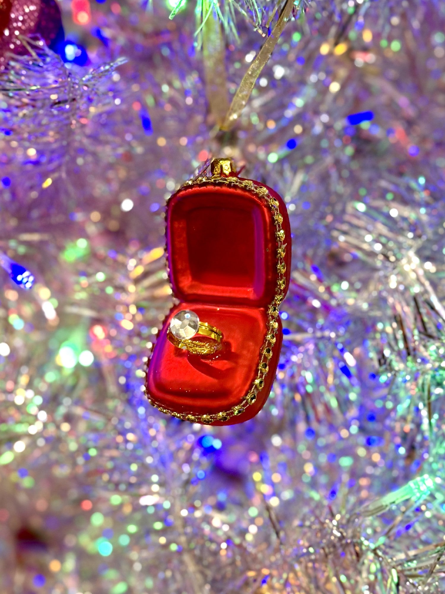 Diamond Engagement Ring Glass Ornament