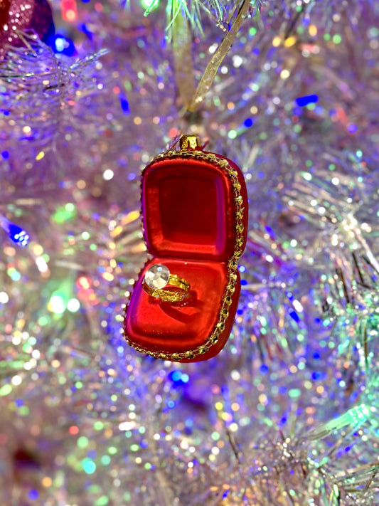 Diamond Engagement Ring Glass Ornament