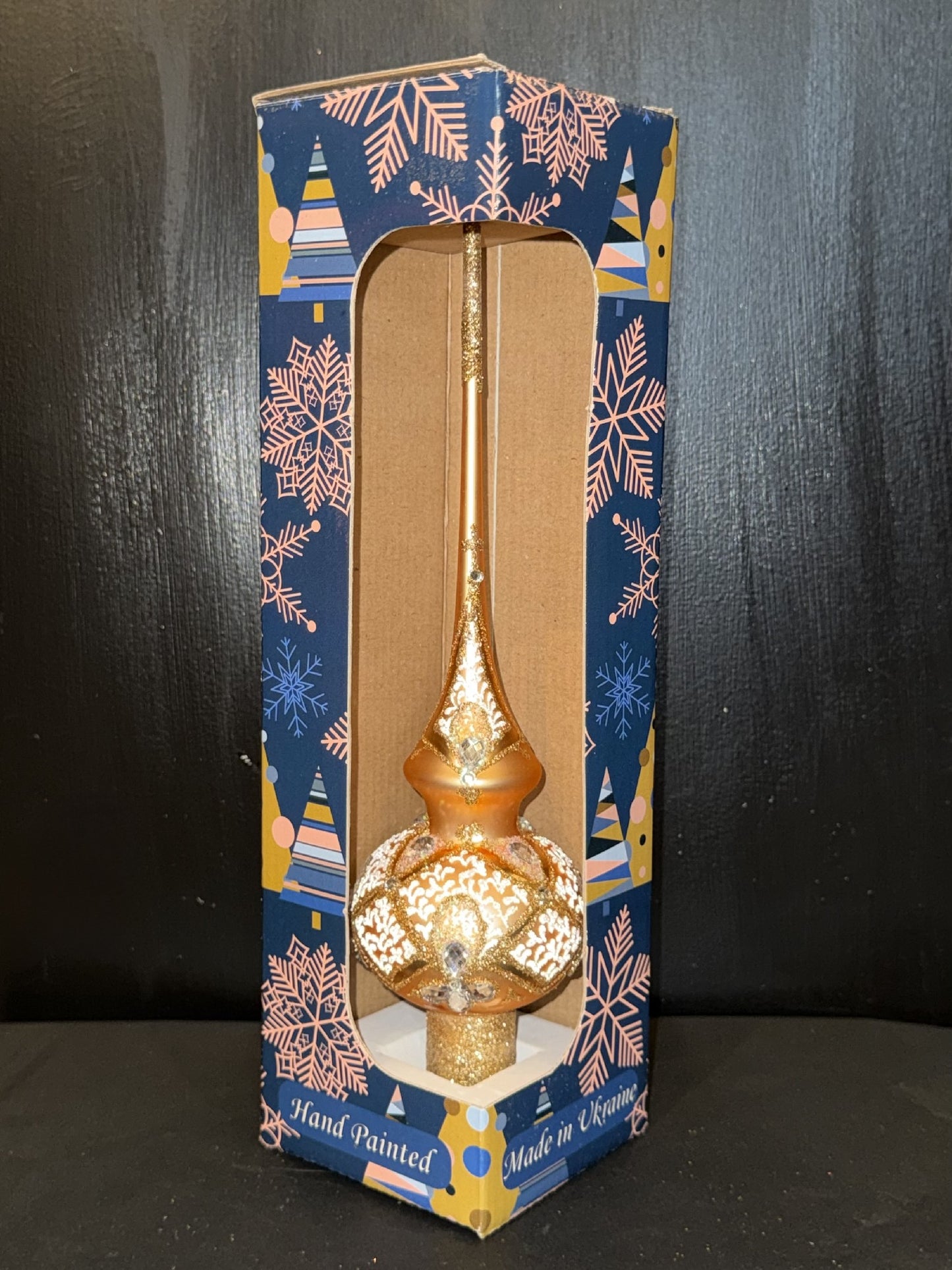 Diamonds on Rose Gold Glass Finial Tree Topper