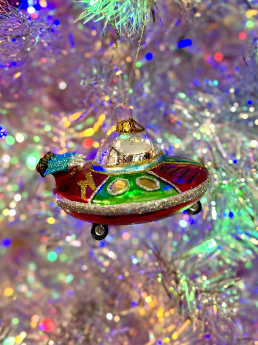 Mysterious UFO / Alien Saucer Glass Ornament
