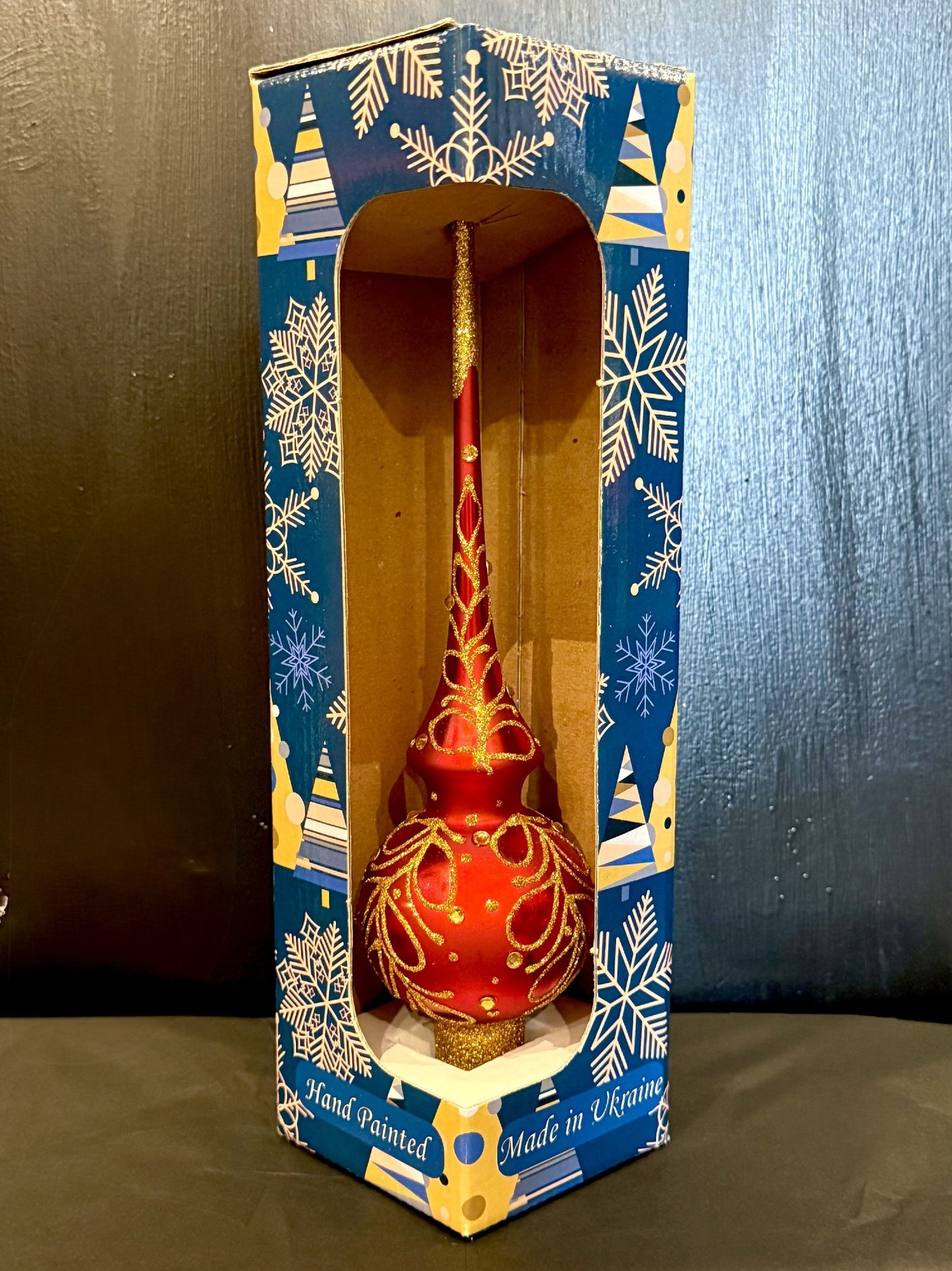 Red Paisley Glass Finial Tree Topper