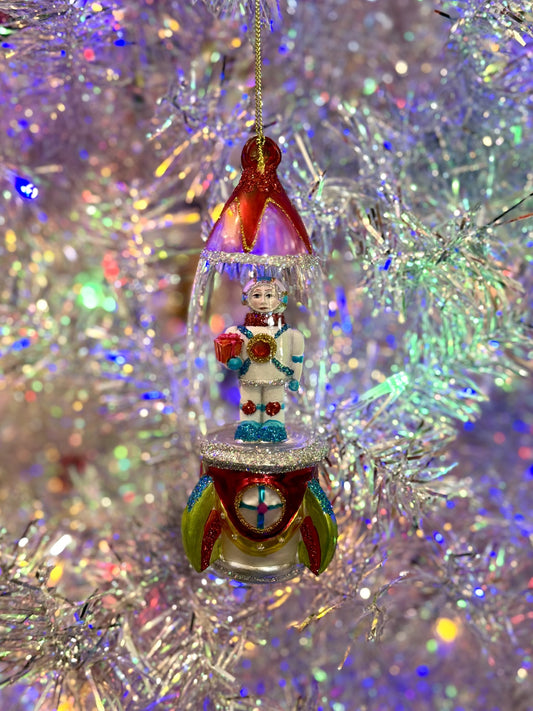 Trailblazing Astronaut in Spaceship Glass Ornament