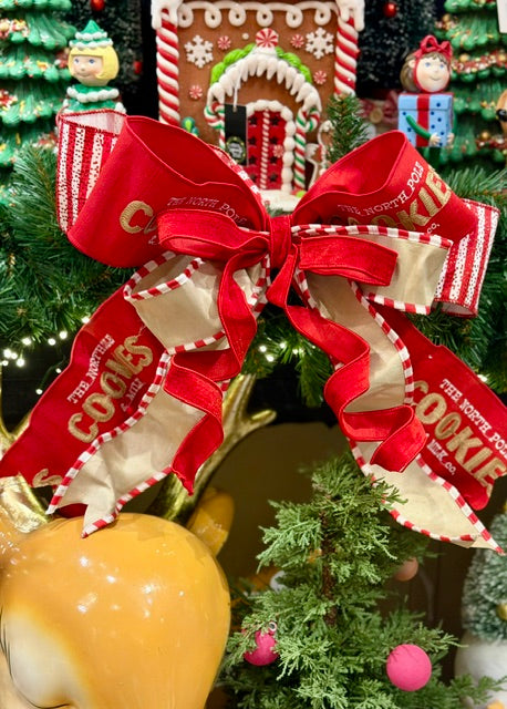 COOKIES FOR SANTA RED/WHITE HANDMADE BOW