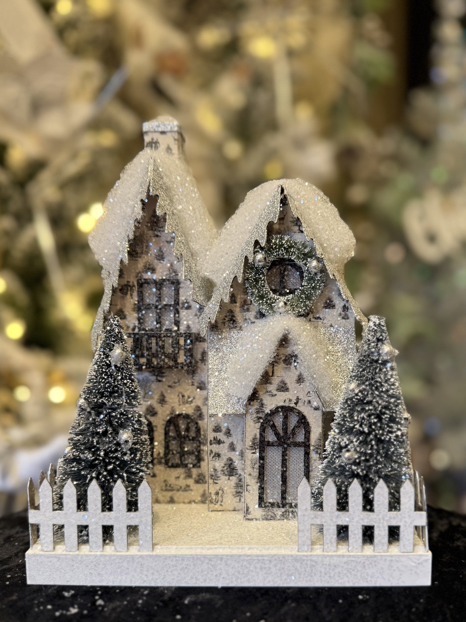 THROUGH THE WOODS LIGHTED PAPER HOUSE TWIN GABLE 4515560