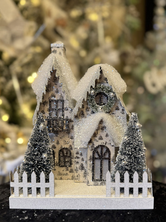 THROUGH THE WOODS LIGHTED PAPER HOUSE TWIN GABLE 4515560