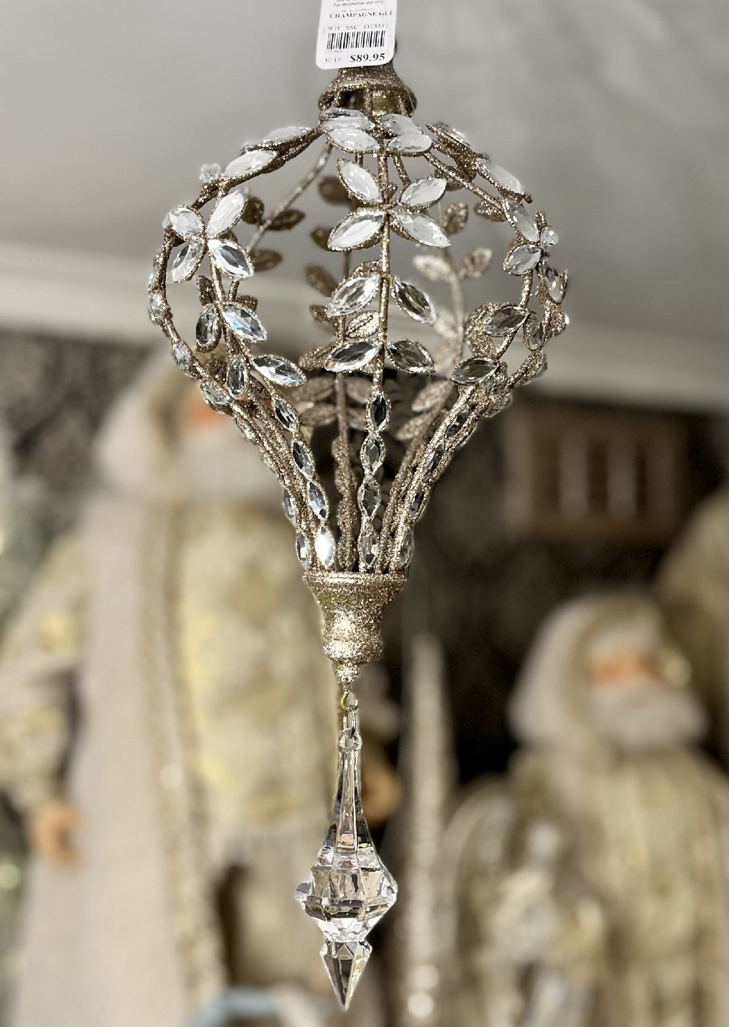 CHAMPAGNE GLITTER JEWEL DROP 14 INCH HANGING ORNAMENT A 4313510