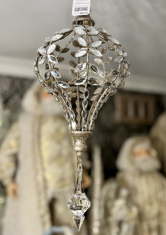 CHAMPAGNE GLITTER JEWEL DROP 14 INCH HANGING ORNAMENT A 4313510