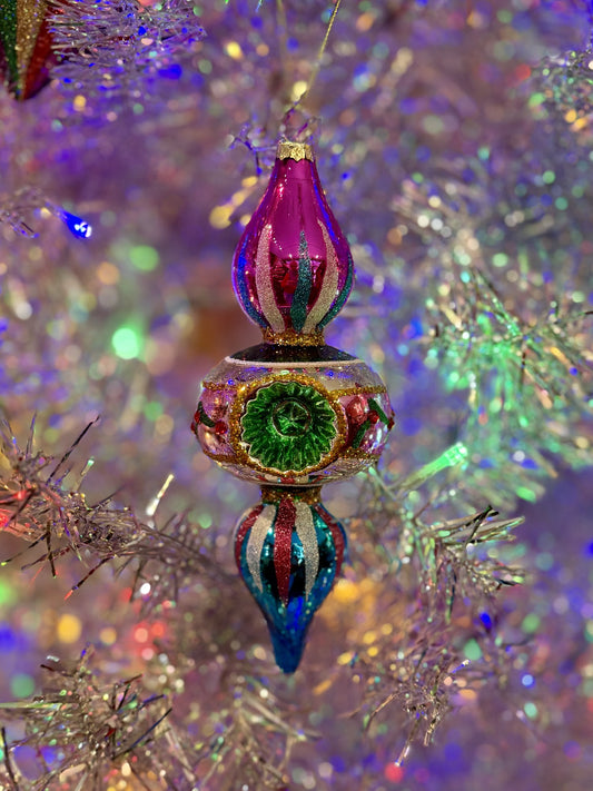 PINK/BLUE VINTAGE REFLECTOR GREEN CENTRE GLASS HANGING ORNAMENT 4524895