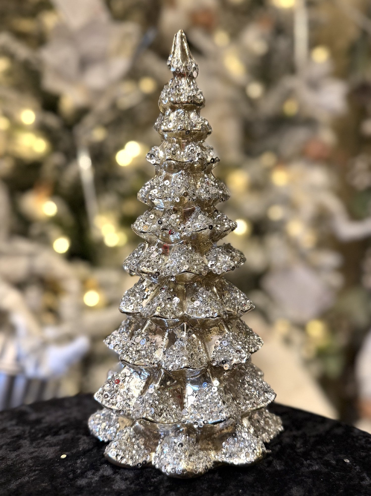 SILVER SEQUIN SMALL CHAMPAGNE GLASS TREE 4524504