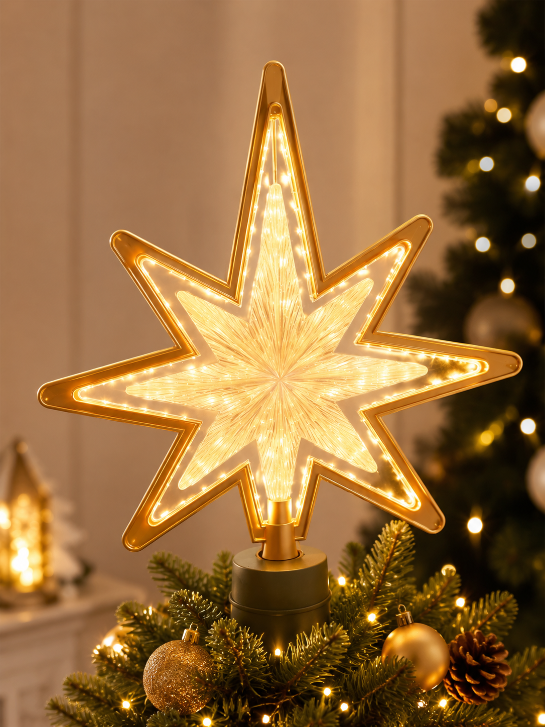 Radiant Rotating Star Tree Topper