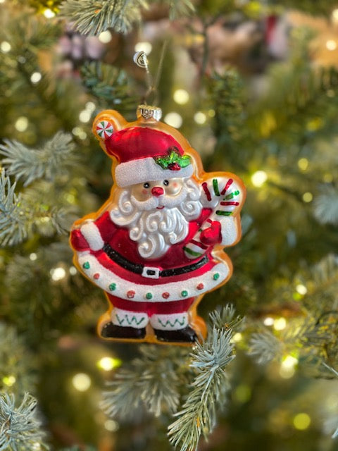 GINGERBREAD SANTA GLASS HANGING ORNAMENT 4619144