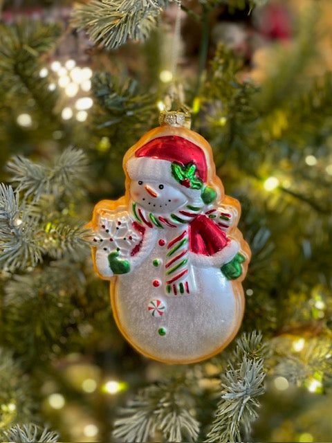 GINGERBREAD SNOWMAN GLASS HANGING ORNAMENT 4619144