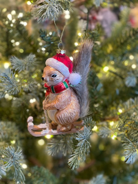  GOLD SKIING SQUIRREL GLASS HANGING ORNAMENT 4619164