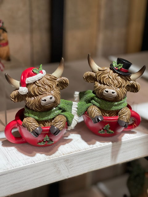 HIGHLAND COW TOP HAT IN CUP XM881