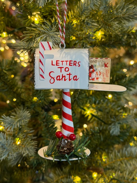 WHITE LETTERS TO SANTA MAIL BOX HANGING ORNAMENT XM2048